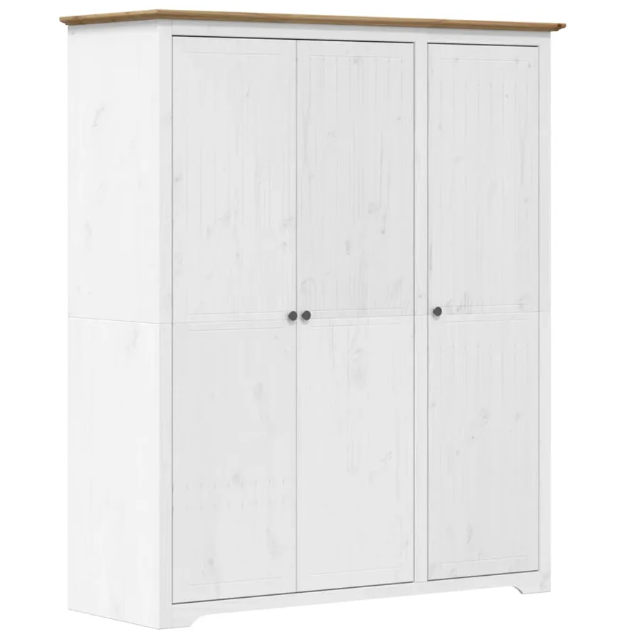 Garde-robe BODO blanc marron 146x53,5x173 cm bois massif de pin - 2