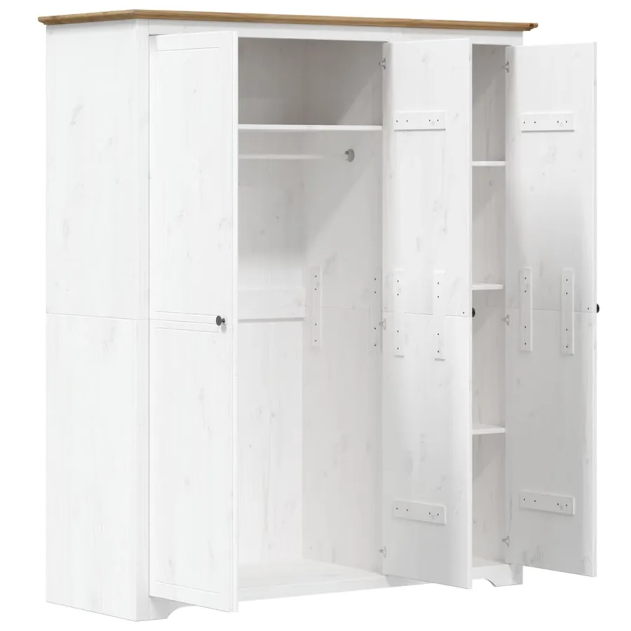 Garde-robe BODO blanc marron 146x53,5x173 cm bois massif de pin - 4