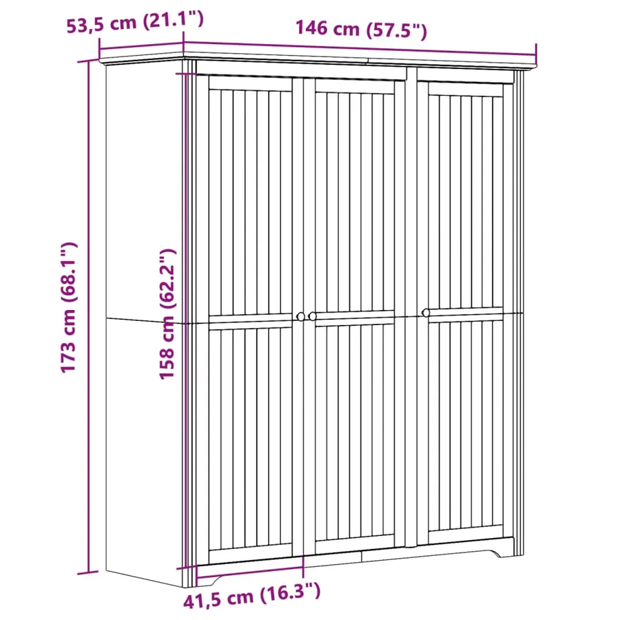 Garde-robe BODO blanc marron 146x53,5x173 cm bois massif de pin - 8