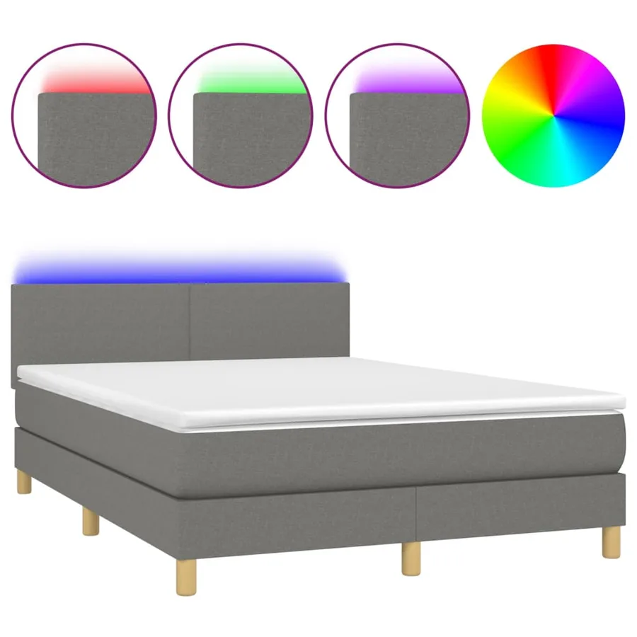 Sommier à lattes de lit et matelas et LED Gris foncé 140x190 cm - 2