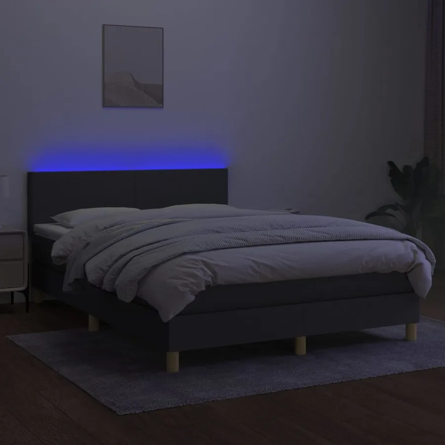 Sommier à lattes de lit et matelas et LED Gris foncé 140x190 cm - 4