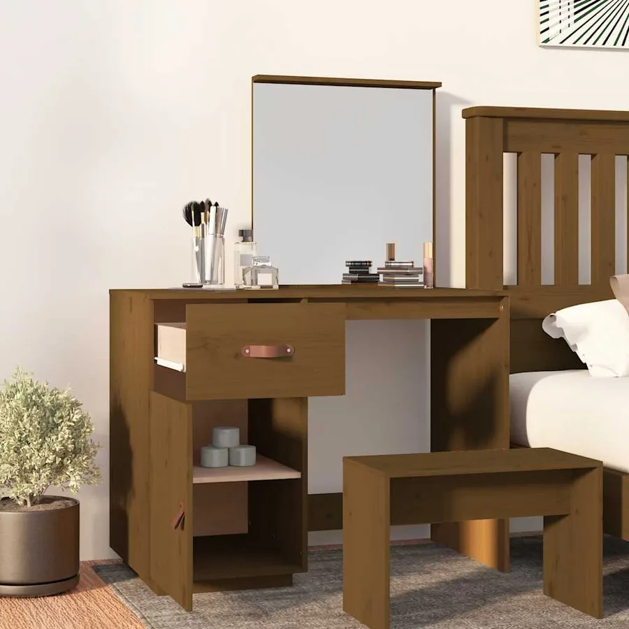 Coiffeuse Marron miel 95x50x134 cm Bois de pin massif - 3