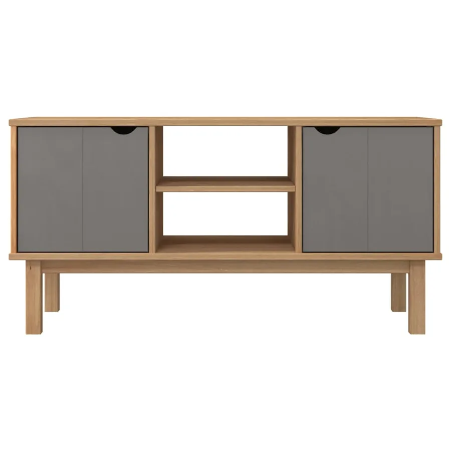 Meuble TV OTTA Marron et gris 113,5x43x57 cm Bois massif pin - 3