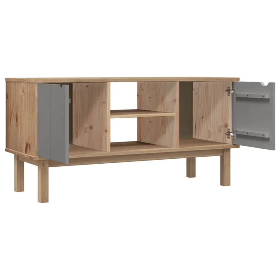 Meuble TV OTTA Marron et gris 113,5x43x57 cm Bois massif pin - 4