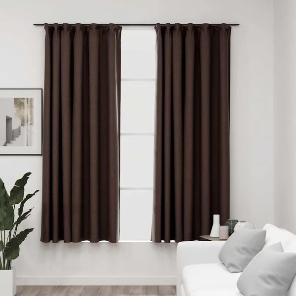 Rideaux occultants aspect lin et crochets 2 pcs Taupe 140x175cm