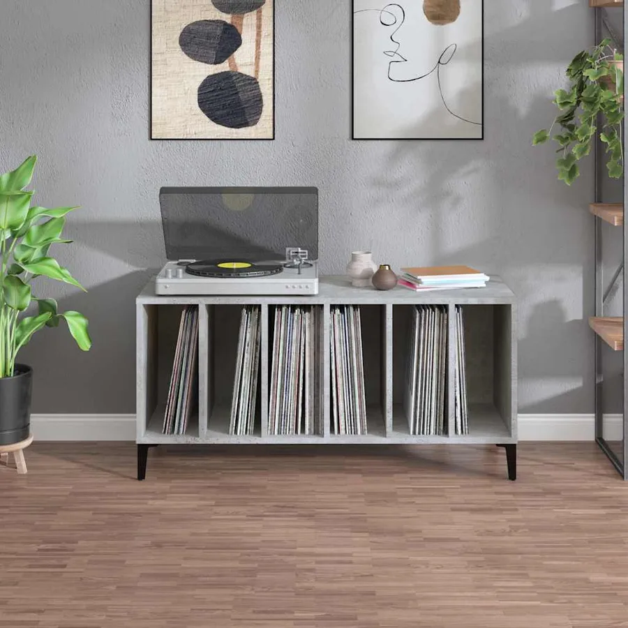 Armoire à disques gris béton 100x38x48 cm bois d'ingénierie - 3