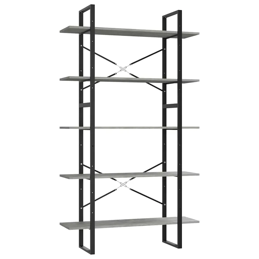 Bibliothèque à 5 niveaux Gris béton 100x30x175 cm - 2