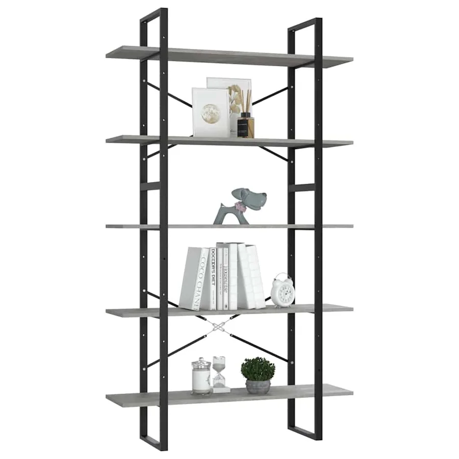 Bibliothèque à 5 niveaux Gris béton 100x30x175 cm - 3