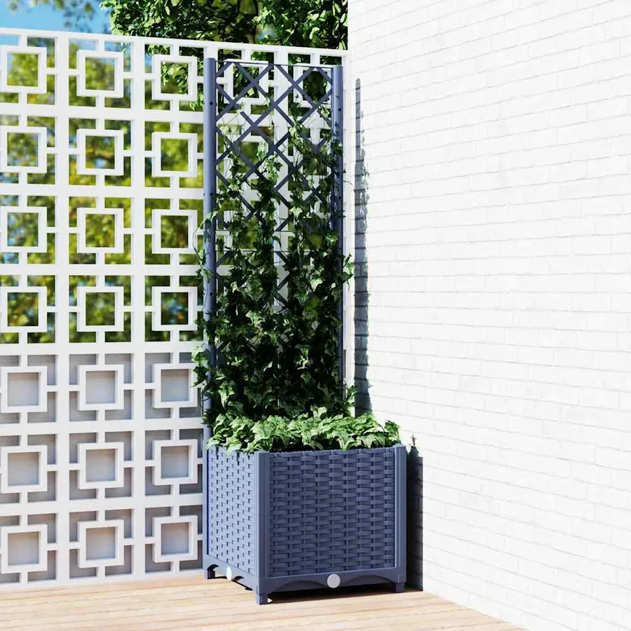 Jardinière de jardin avec treillis Bleu Gris 40x40x136 cm PP