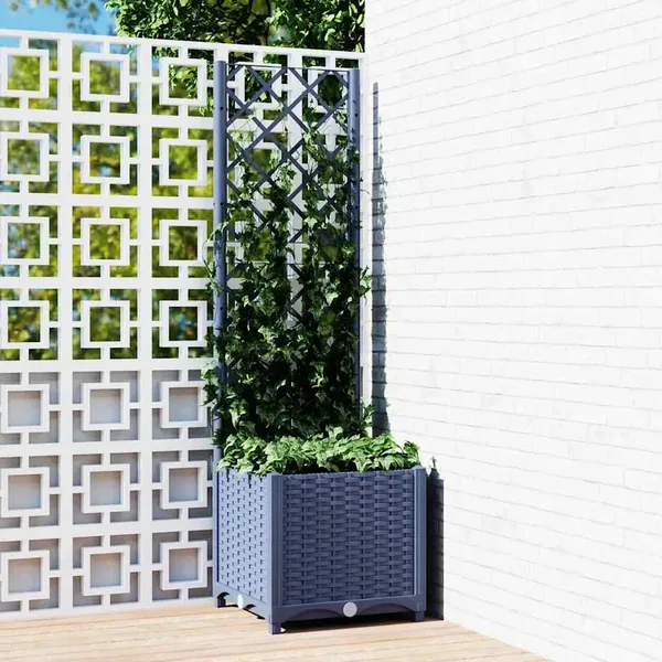 Jardinière de jardin avec treillis Bleu Gris 40x40x136 cm PP