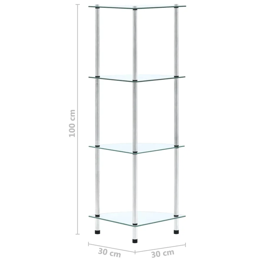 Étagère 4 niveaux Transparent 30x30x100 cm Verre trempé - 6