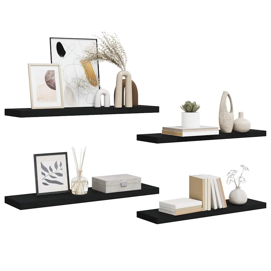 Étagères murales flottantes 4 pcs noir 90x23,5x3,8 cm MDF - 5