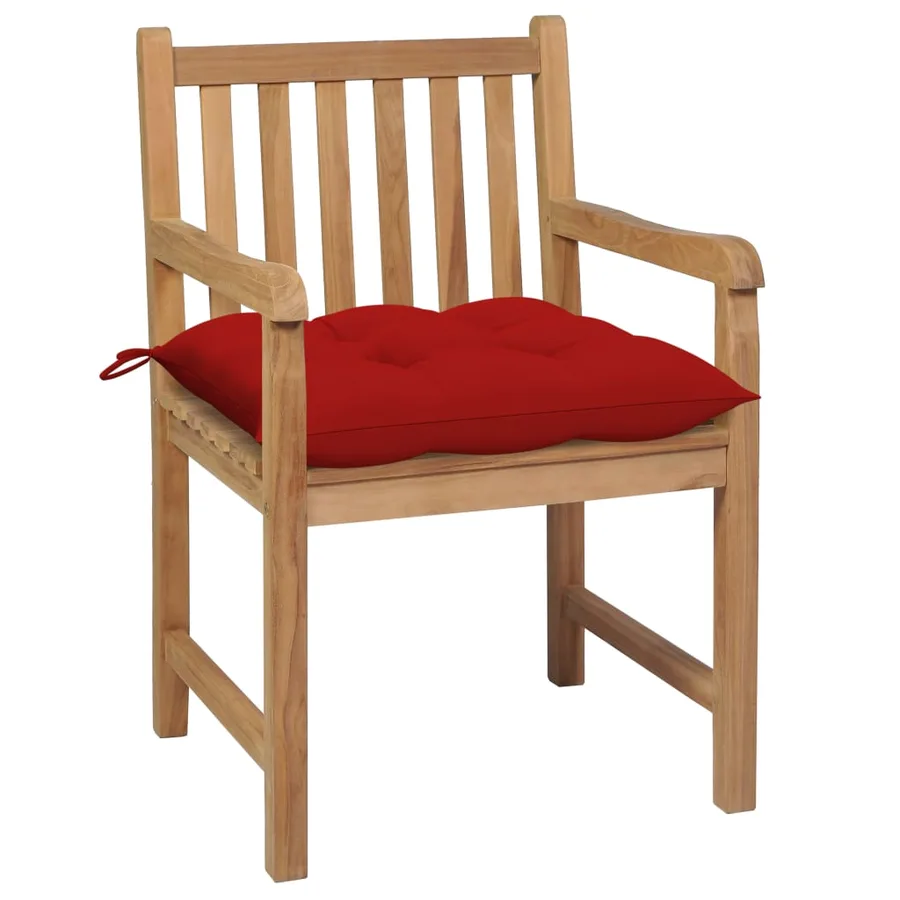Chaises de jardin lot de 2 et coussins rouge Bois teck massif - 2