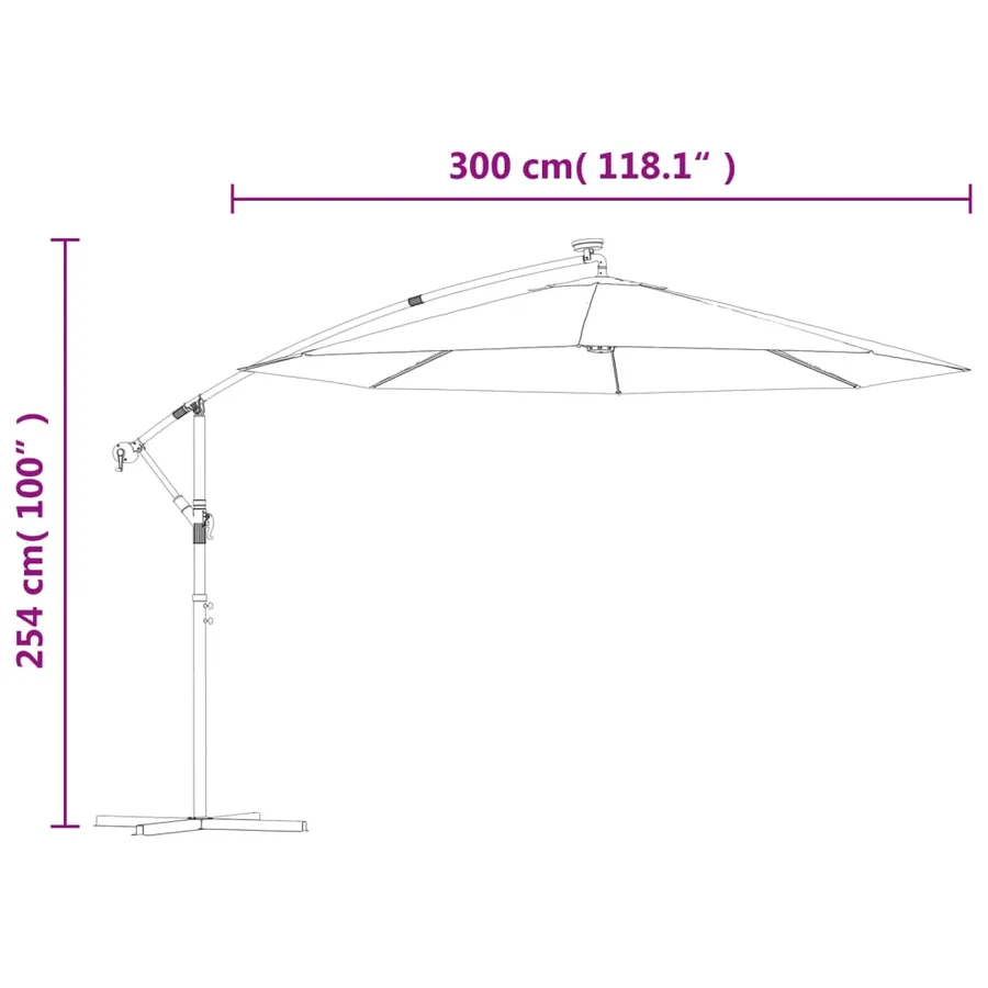 Parasol de jardin en porte-à-faux et lumières LED mât en acier - 12