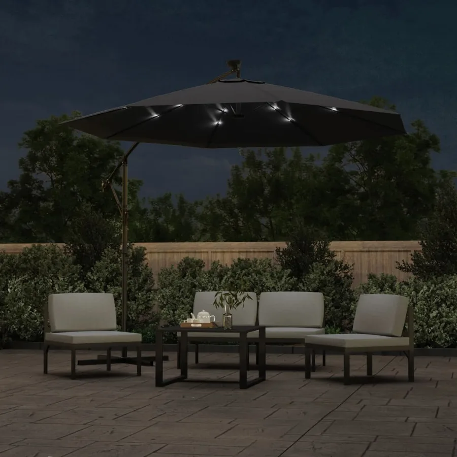Parasol de jardin en porte-à-faux et lumières LED mât en acier - 3