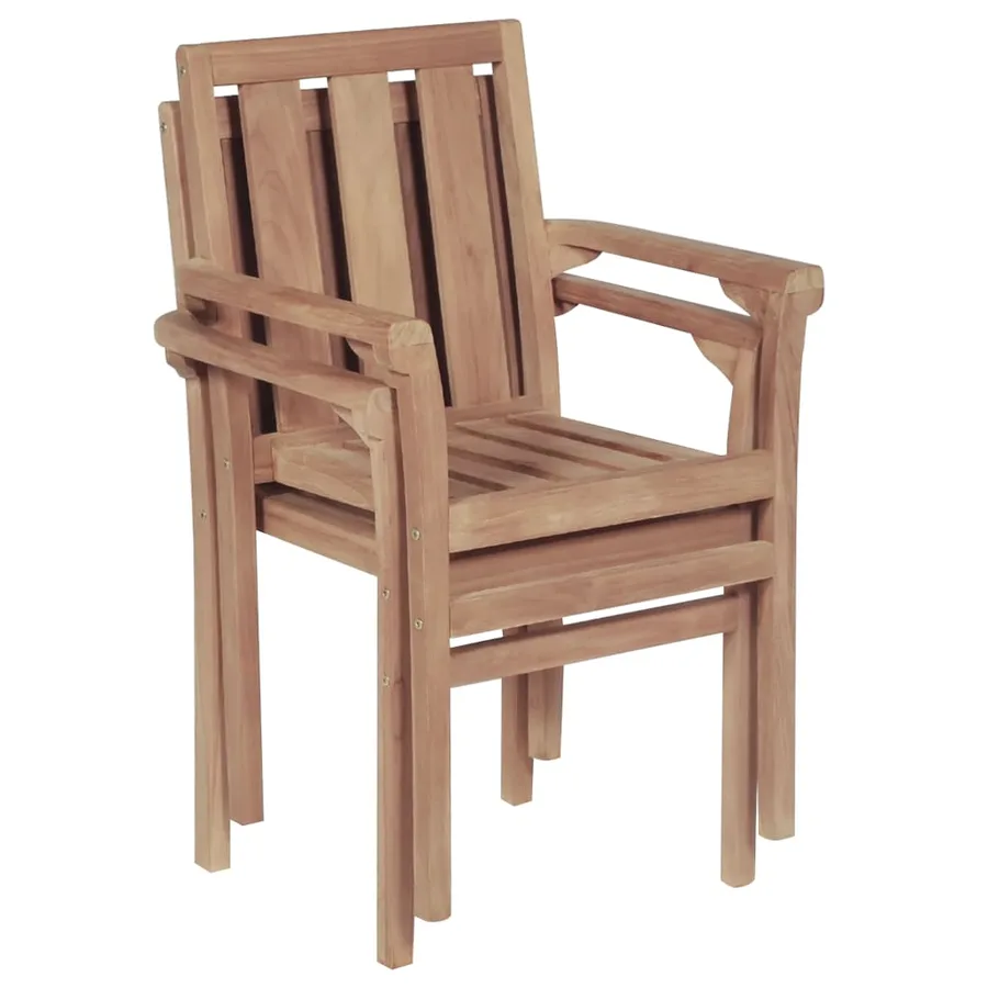 Chaises empilables de jardin lot de 2 Bois de teck solide - 6