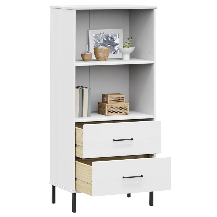 Bibliothèque à 2 tiroirs Blanc 60x35x128,5 cm Bois massif OSLO - 3