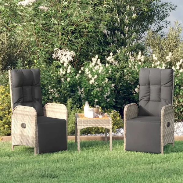 Chaises inclinables de jardin lot de 2 et table résine tressée