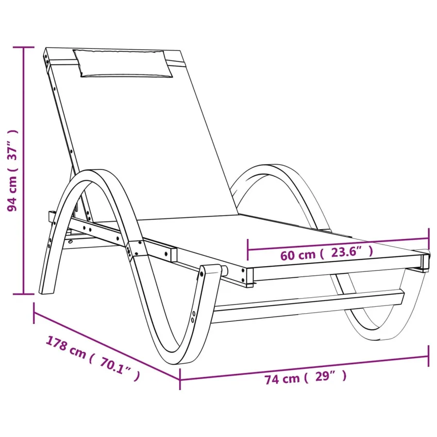 Chaise longue avec coussin blanc textilène/bois massif peuplier - 18