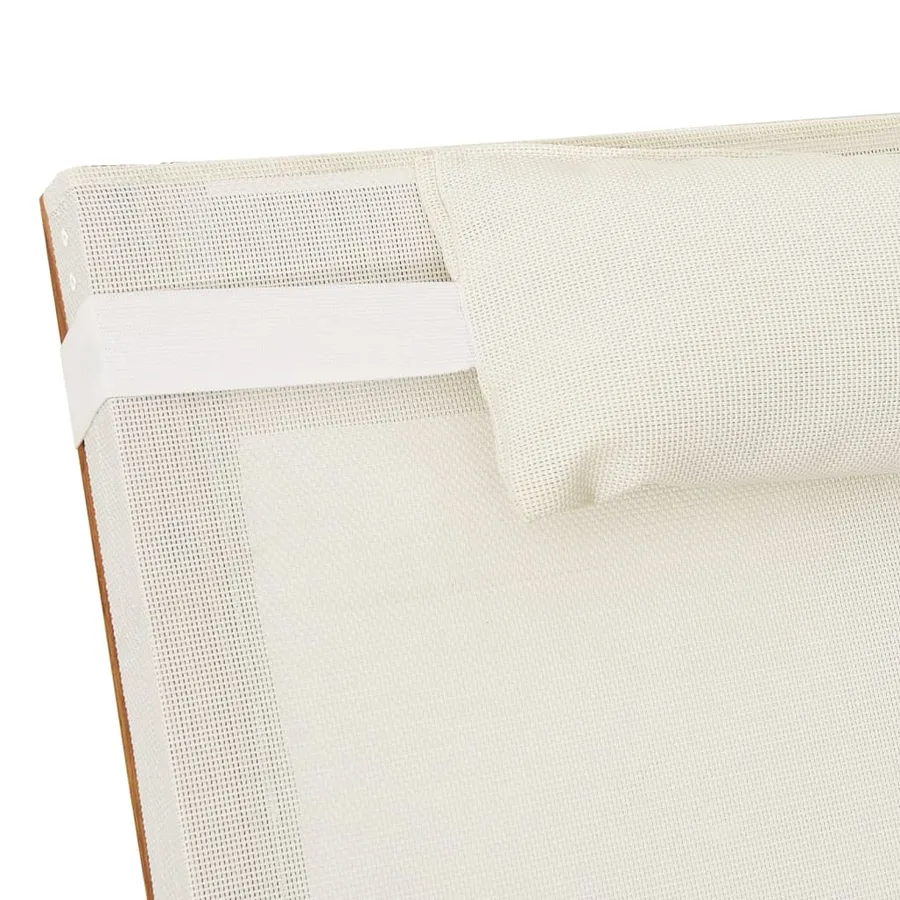 Chaise longue avec coussin blanc textilène/bois massif peuplier - 7