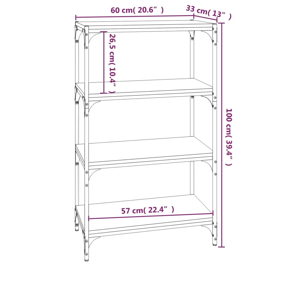 Bibliothèque Chêne fumé 60x33x100 cm Bois d'ingénierie - 9