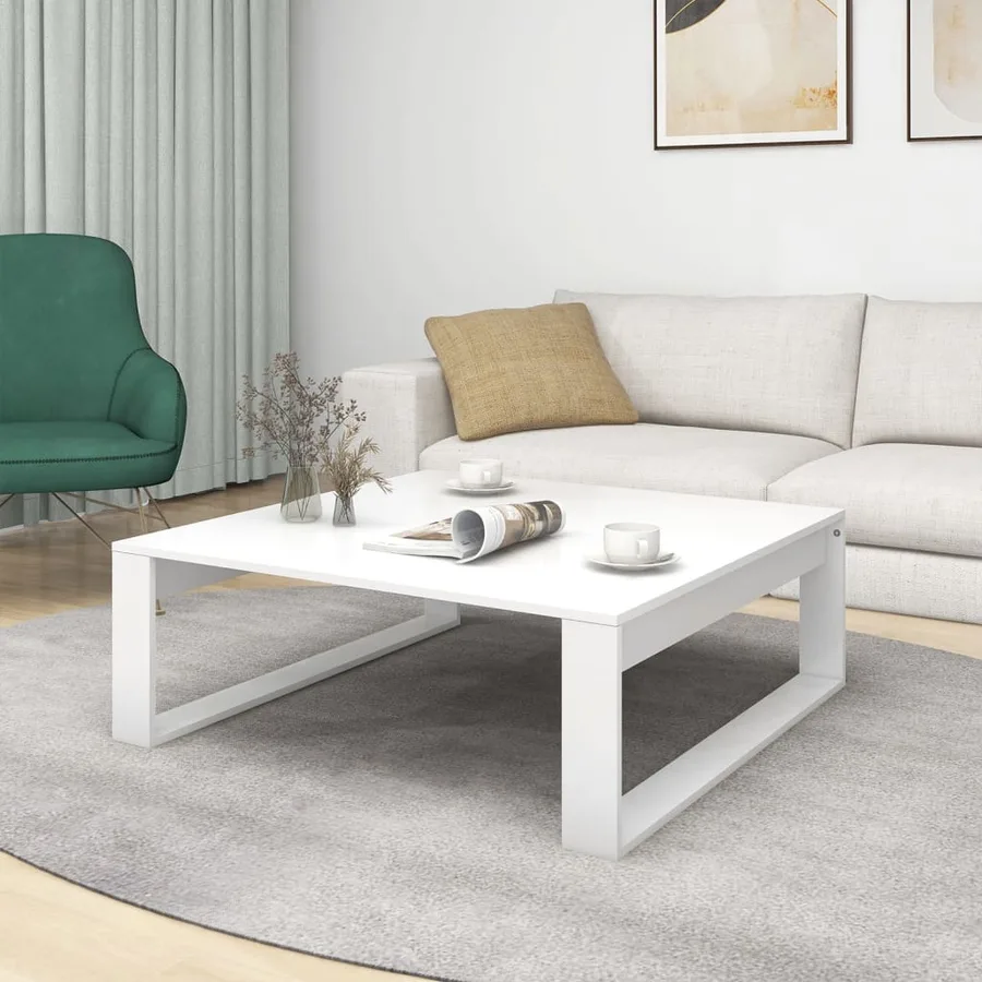 Table basse Blanc 100x100x35 cm Bois d’ingénierie - 3