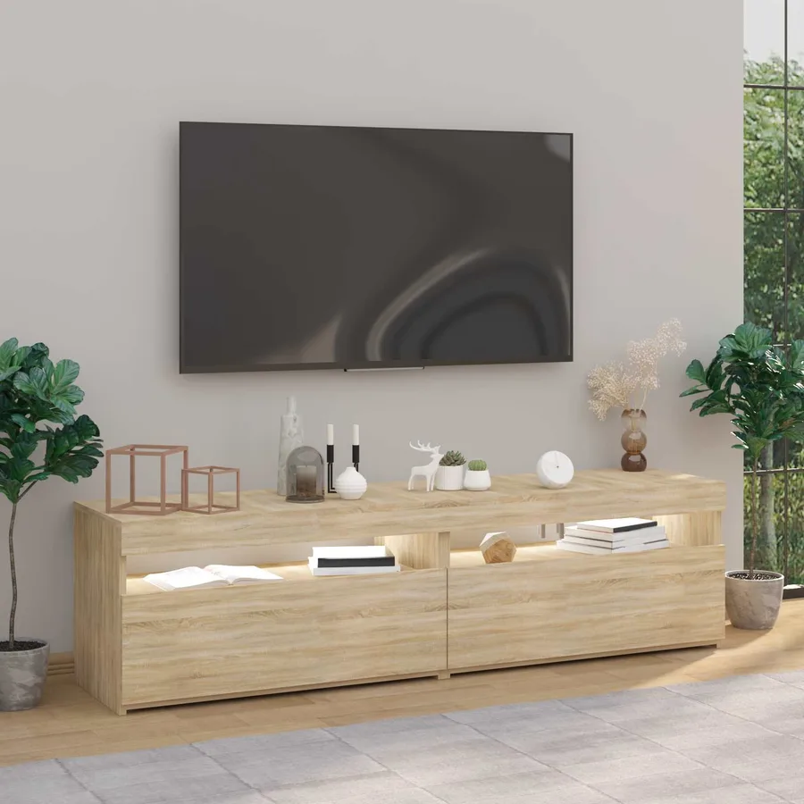 Meubles TV 2 pcs avec lumières LED Chêne sonoma 75x35x40 cm - 6