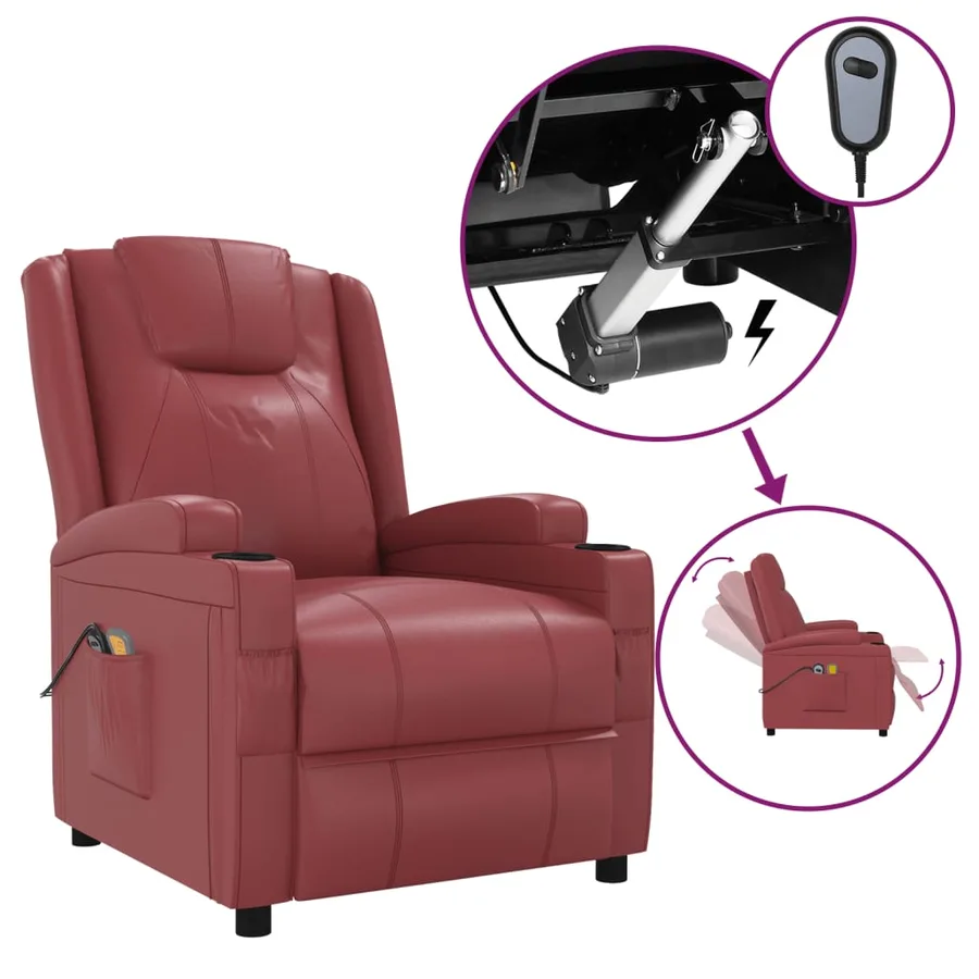 Fauteuil de massage électrique Rouge bordeaux Similicuir - 2