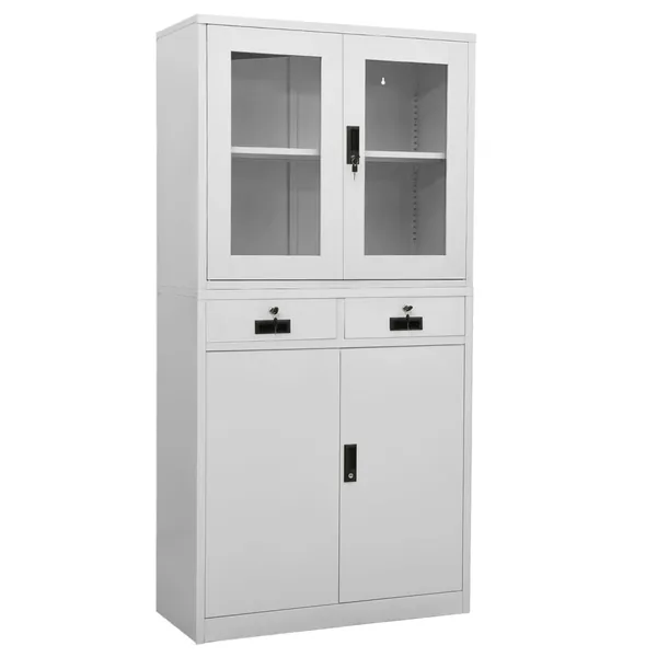 Armoire de bureau Gris clair 90x40x180 cm Acier et verre trempé