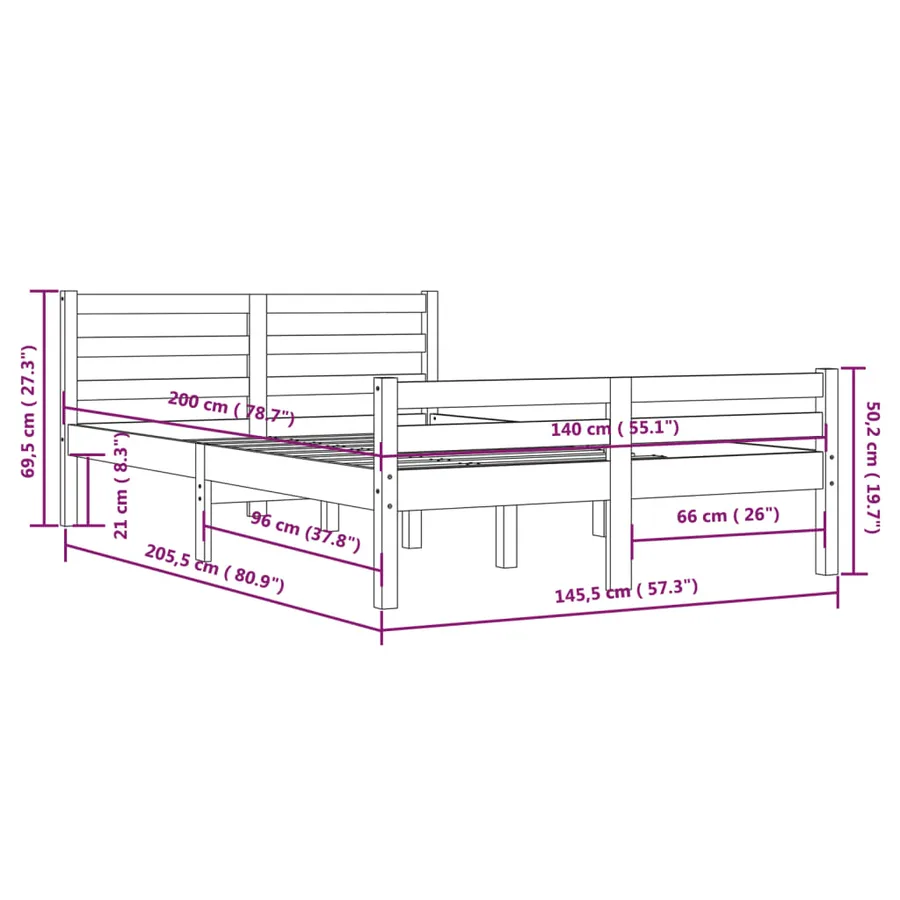 Cadre de lit sans matelas bois massif 140x200 cm - 10