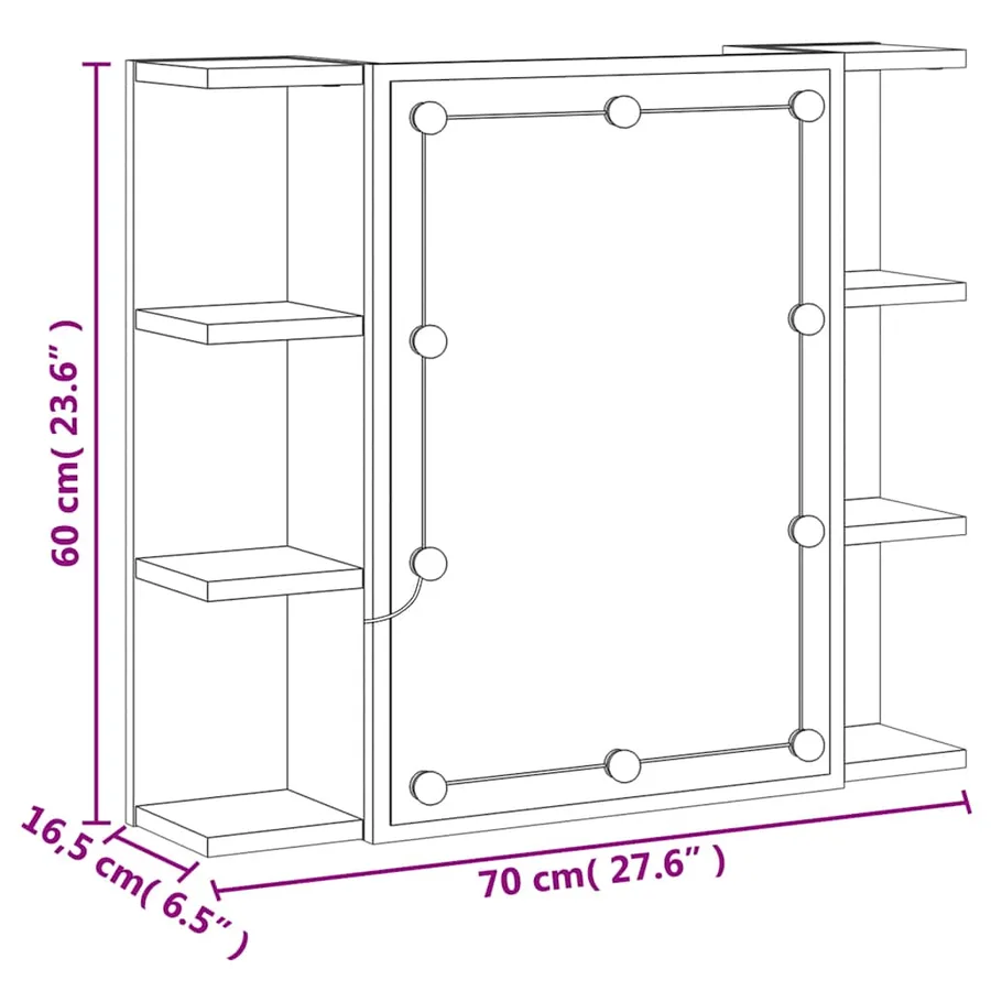 Armoire à miroir avec LED Sonoma gris 70x16,5x60 cm - 19