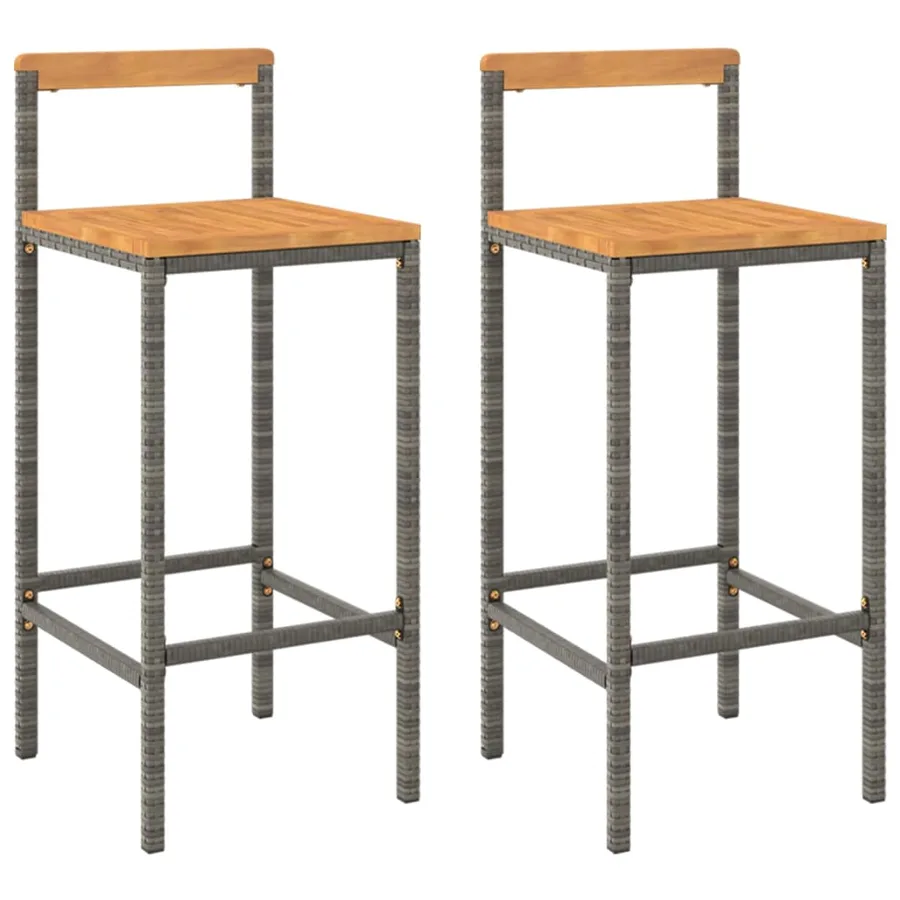 Tabourets de bar lot de 2 gris résine tressée et bois d'acacia - 2