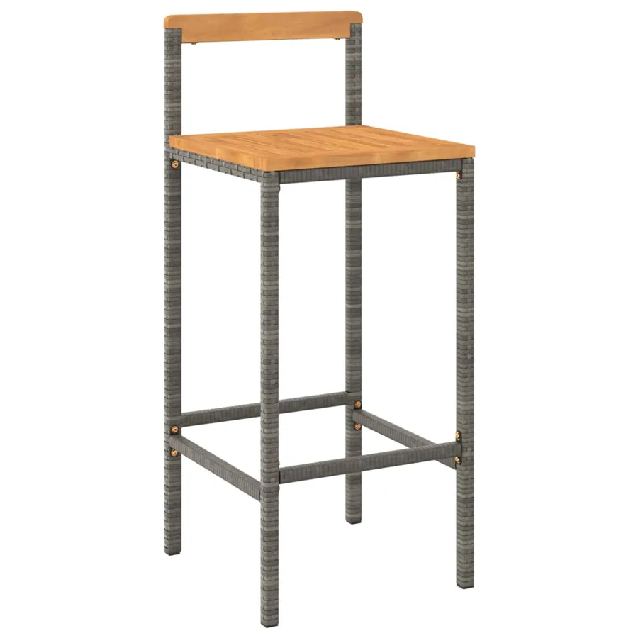 Tabourets de bar lot de 2 gris résine tressée et bois d'acacia - 3
