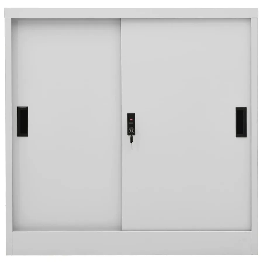 Armoire de bureau porte coulissante Gris clair 90x40x90cm Acier - 2