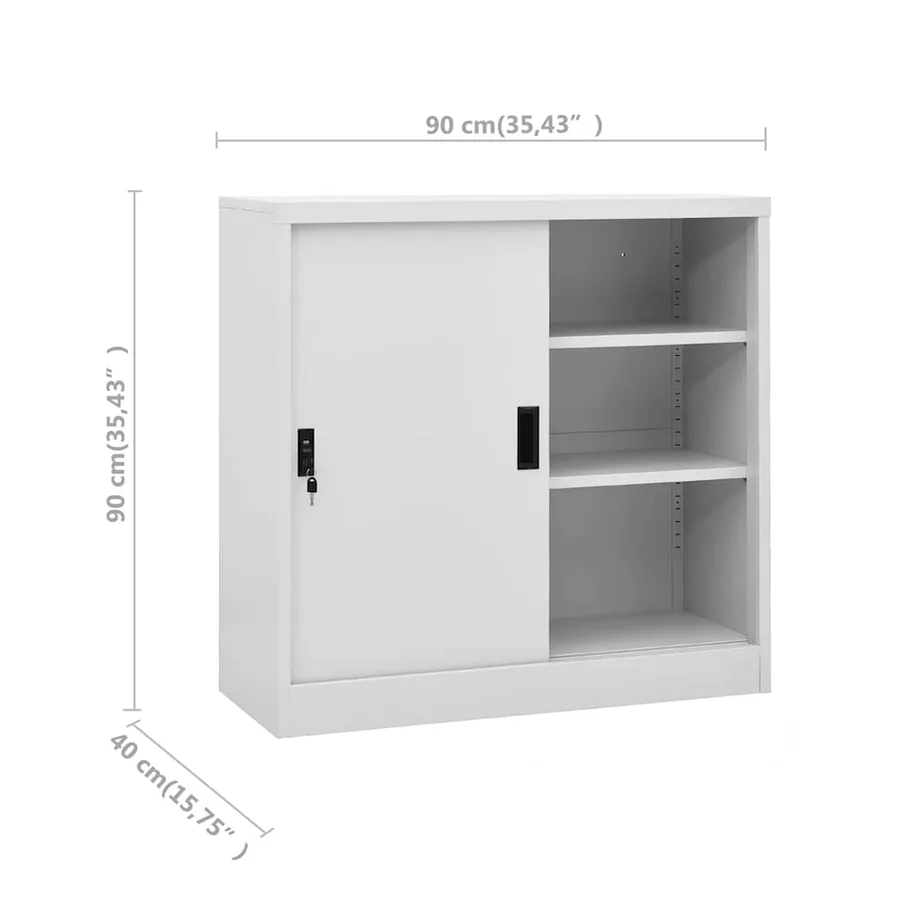 Armoire de bureau porte coulissante Gris clair 90x40x90cm Acier - 8