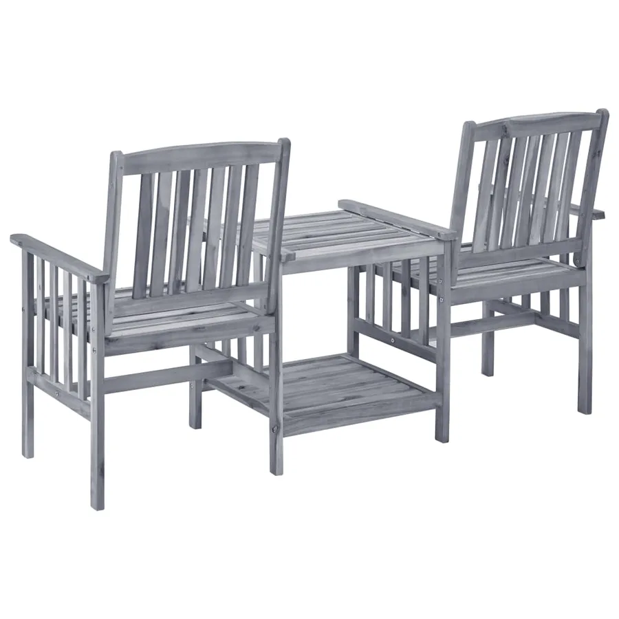 Chaises de jardin avec table à thé et coussins Acacia solide - 5