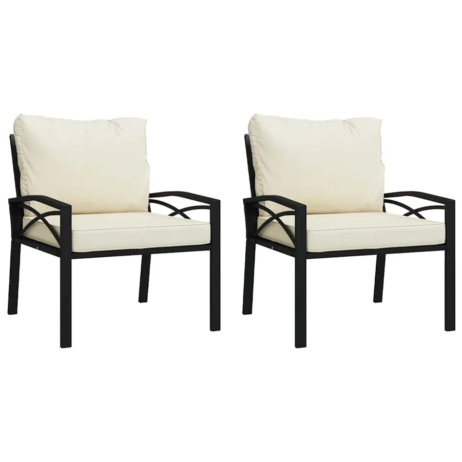 Chaises de jardin et coussins sable lot de 2 68x76x79 cm acier - 2
