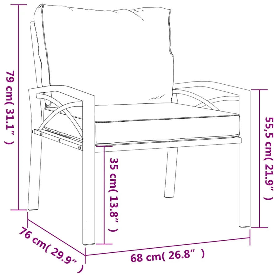 Chaises de jardin et coussins sable lot de 2 68x76x79 cm acier - 8