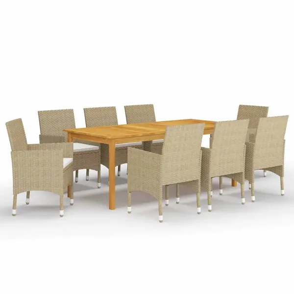 Ensemble à manger de jardin 9 pcs Beige