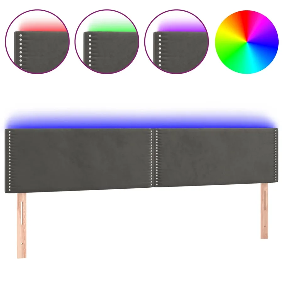 Tête de lit à LED Gris foncé 160x5x78/88 cm Velours - 2