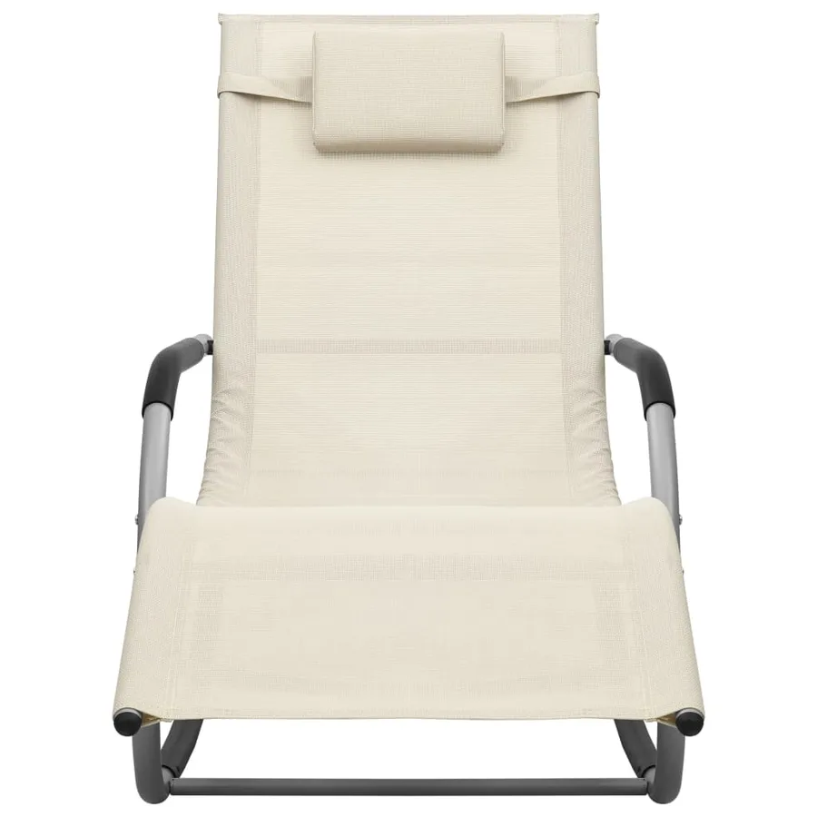 Chaises longues lot de 2 Textilène Crème et gris - 3