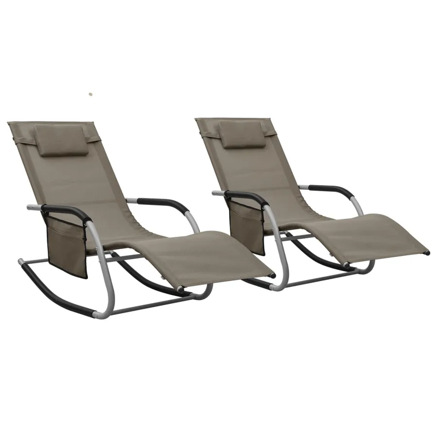 Chaises longues lot de 2 Textilène Crème et gris - 9