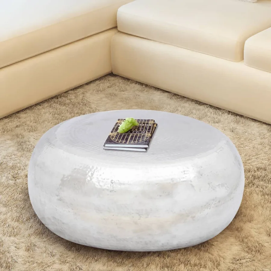 Table basse martelée en aluminium Argenté - 3