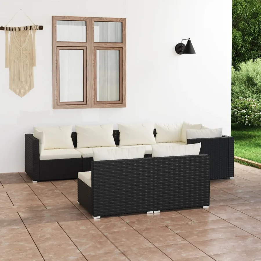 Salon de jardin 7 pcs avec coussins Noir Résine tressée 70 x 70 x 60,5 cm - 57,5 kg
