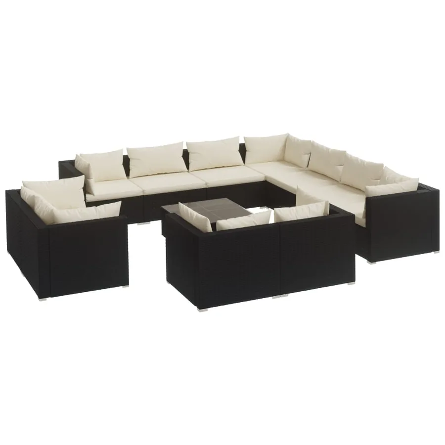 Salon de jardin 12 pcs avec coussins Noir Résine tressée - 2