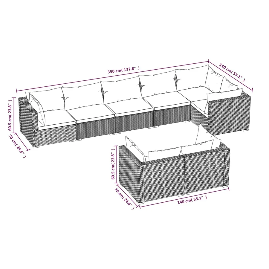 Salon de jardin 8 pcs avec coussins noir résine tressée - 5