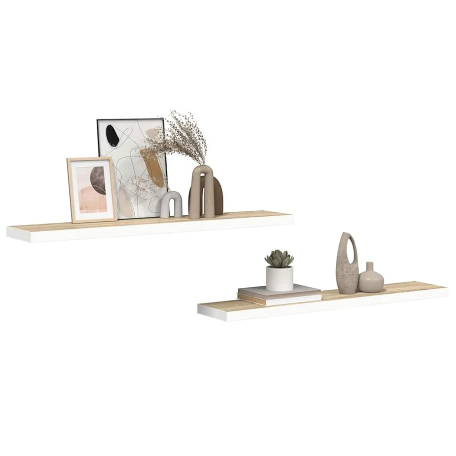 Étagères flottantes 2 pcs chêne et blanc 120x23,5x3,8 cm MDF - 5