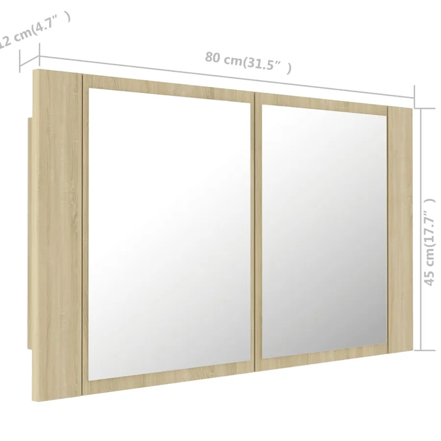 Armoire à miroir à LED de bain Chêne sonoma 80x12x45 Acrylique - 17