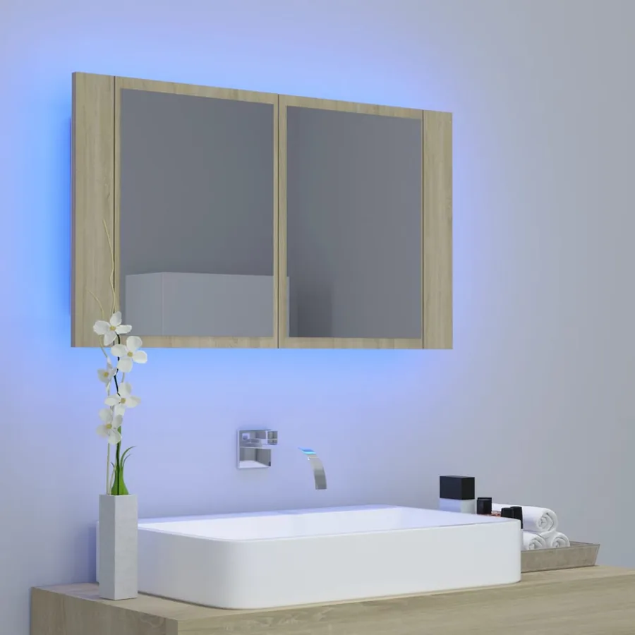 Armoire à miroir à LED de bain Chêne sonoma 80x12x45 Acrylique - 3