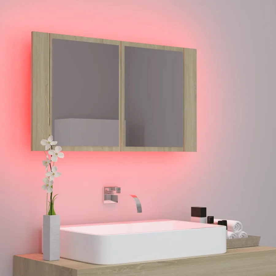 Armoire à miroir à LED de bain Chêne sonoma 80x12x45 Acrylique - 4